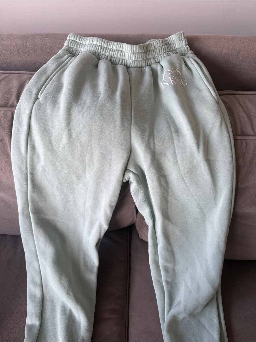 Women's Sage Green Fleece Jogger Pants with Detail